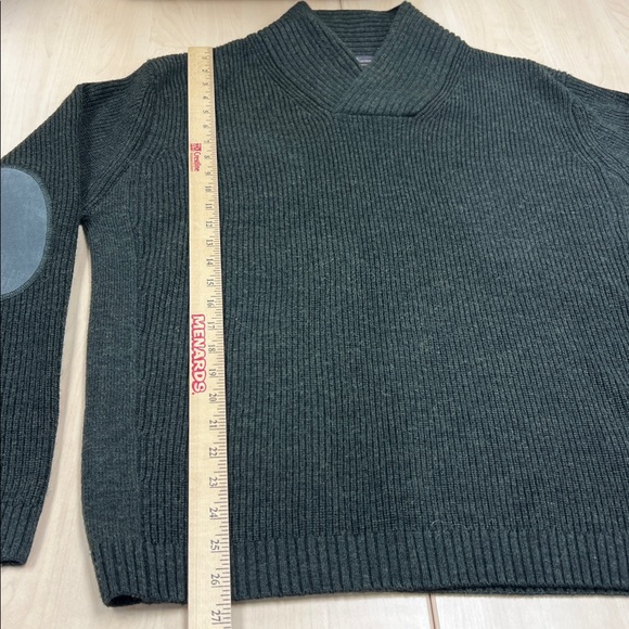 Rodd & Gun wool shawl collar academia elbow patch knit gray pullover sweater L - Picture 5 of 8